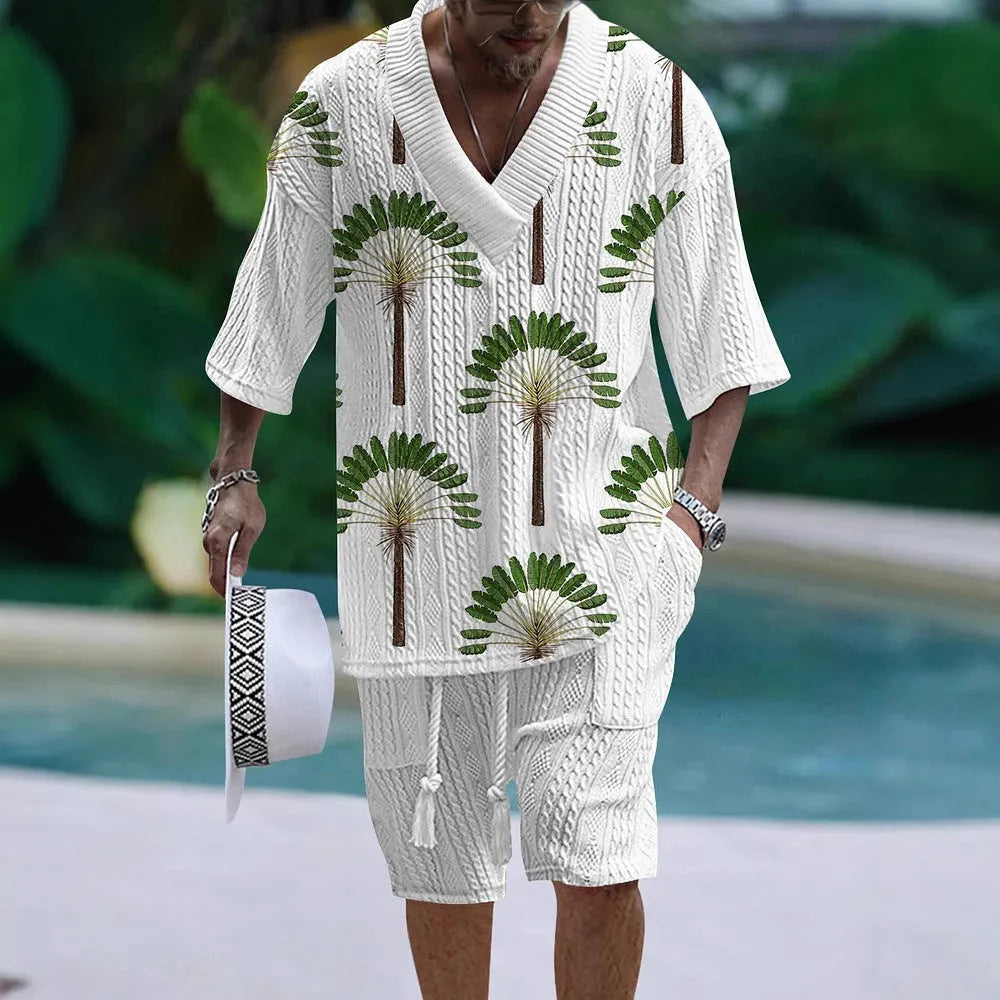 Loose casual short sleeve suit set for men in polyester fibre available in multiple colours