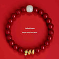 Handmade Chinese Zodiac snake charm bracelet made from cinnabar, showing 8mm beads.