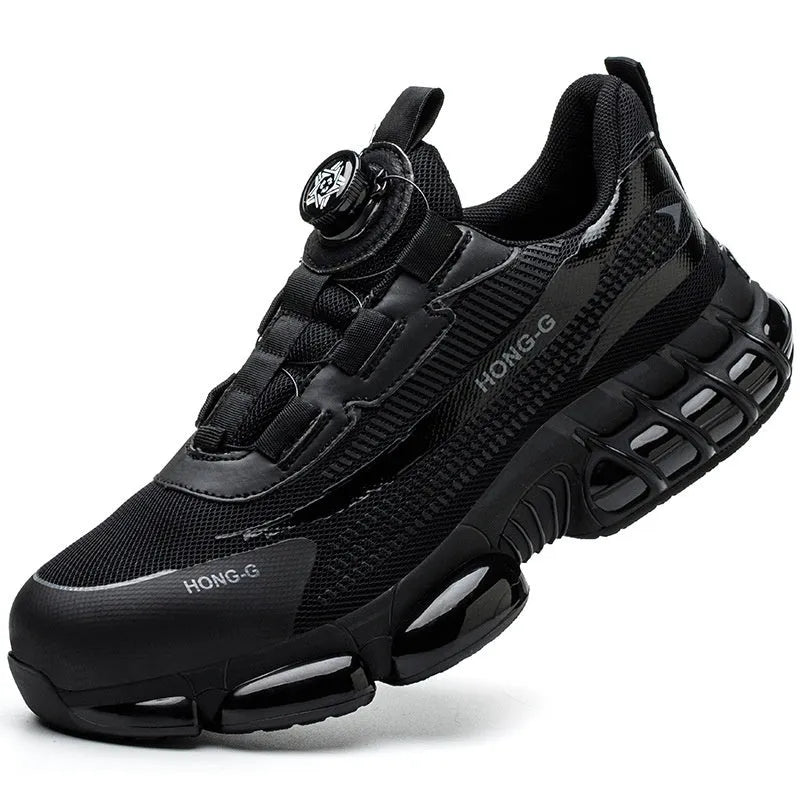 Lightweight black anti-smash anti-stabbing work safety shoe with laces and steel toe cap