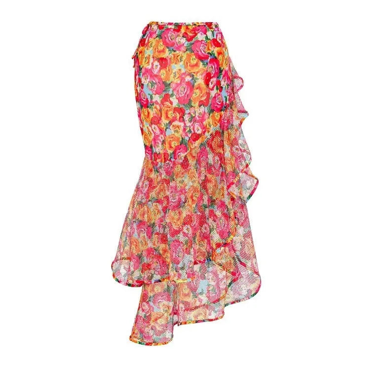 Women's floral push-up bikini set with high-waist briefs on a mannequin.