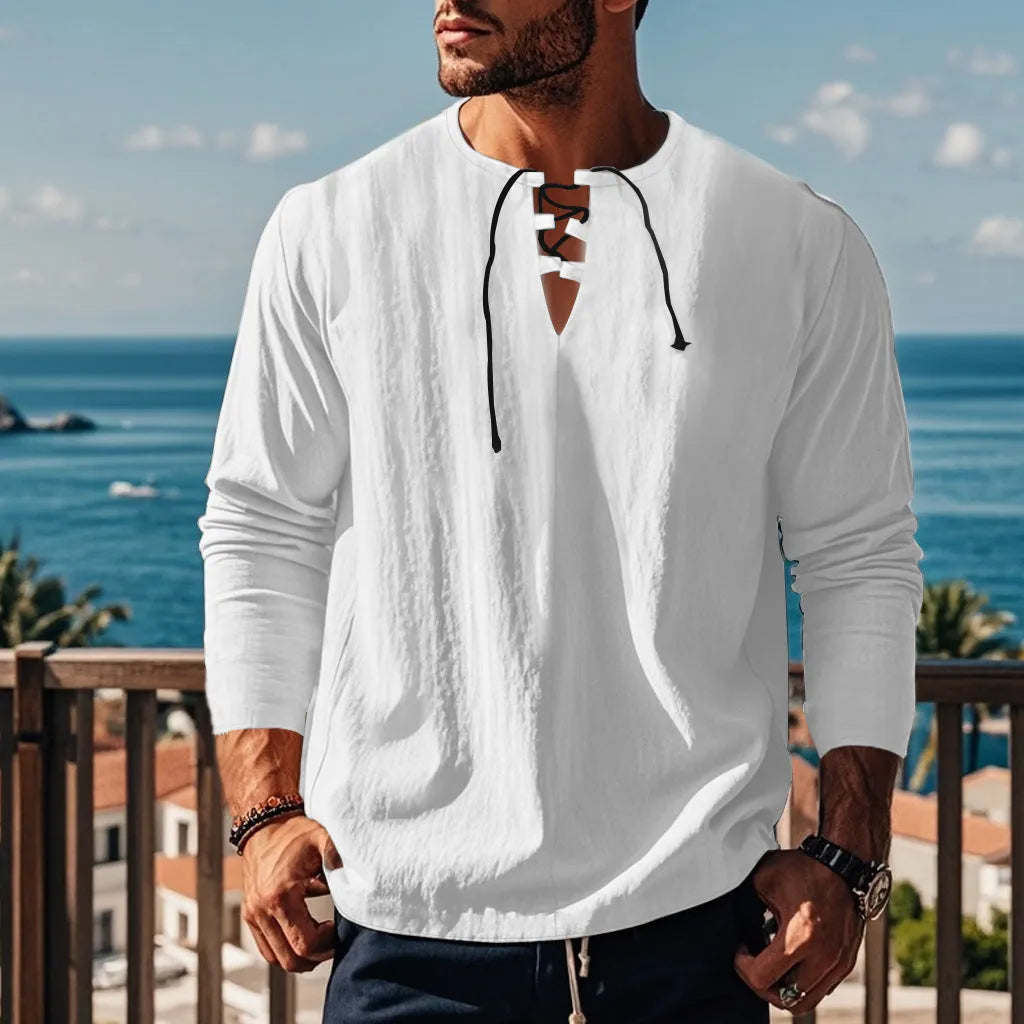 Solid colour cotton linen loose ruff shirt on hanger in one of ten available colours