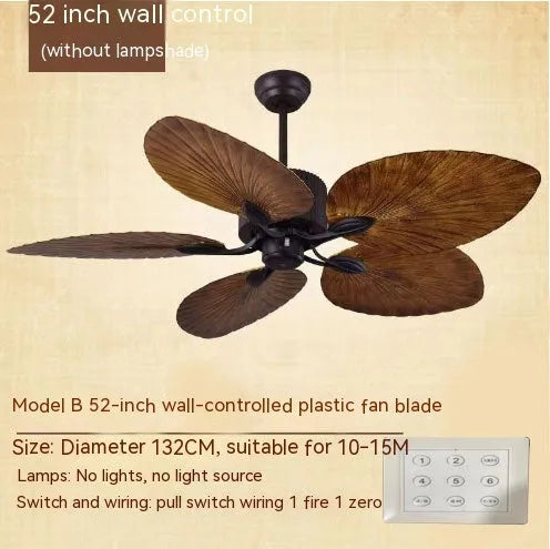 52-inch retro style ceiling fan light with wooden blades and integrated three-light fixture