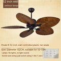 52-inch retro style ceiling fan light with wooden blades and integrated three-light fixture