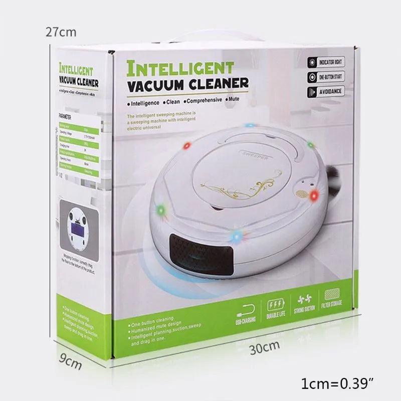 Smart floor sweeping robot vacuum cleaner in blue, black, or white colour options