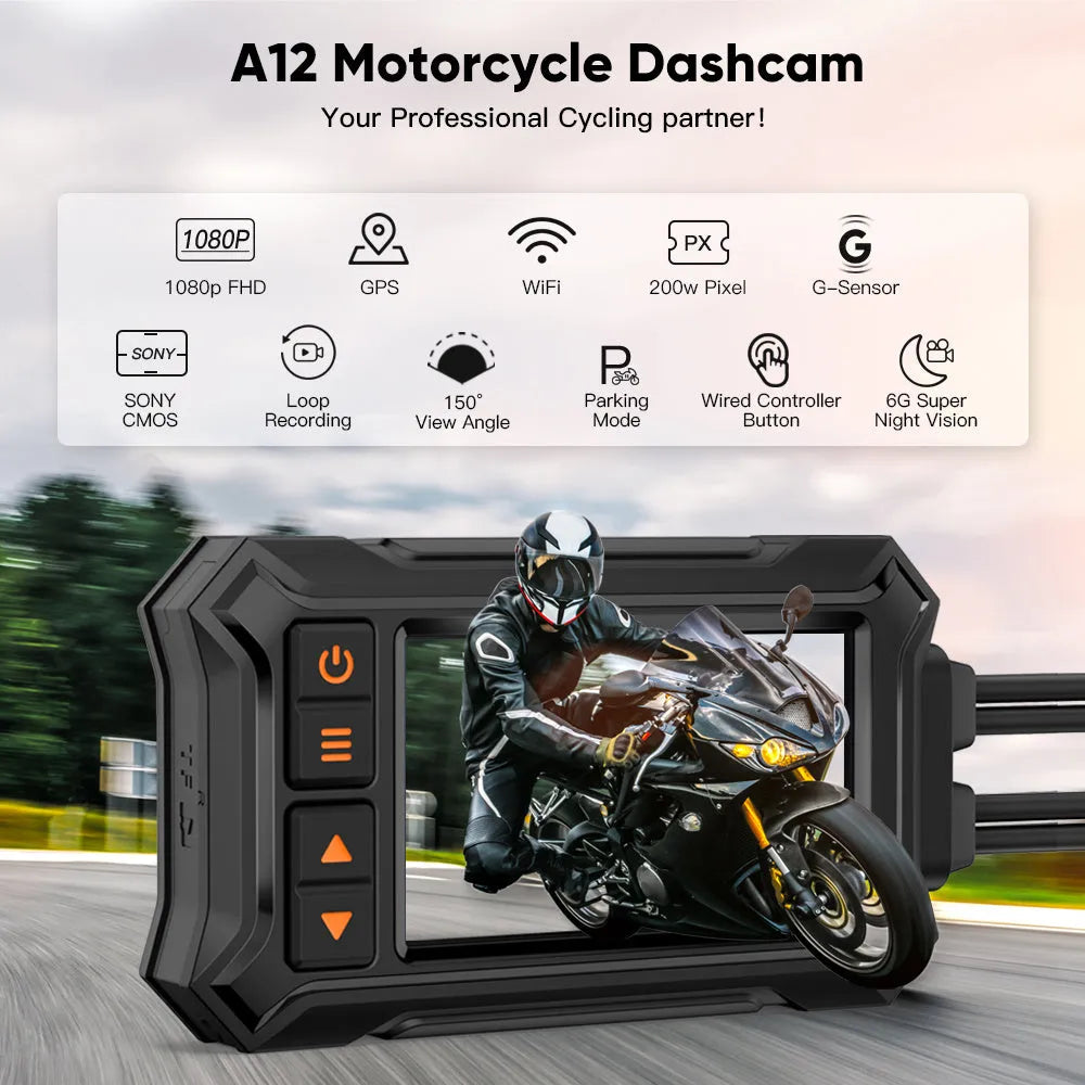 3 inch waterproof motorcycle dash camera with dual lenses and GPS module for front and rear recording