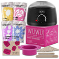 27-piece hair removal wax kit with wax machine, four coloured wax beads, and dual facial and body wax sticks