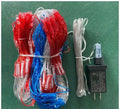 American flag solar net light grid shape red white blue LEDs on dark background