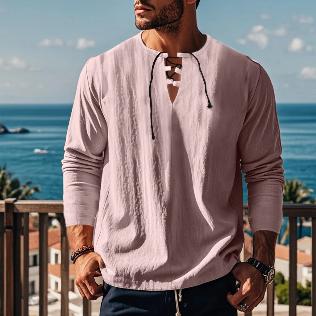 Solid colour cotton linen loose ruff shirt on hanger in one of ten available colours