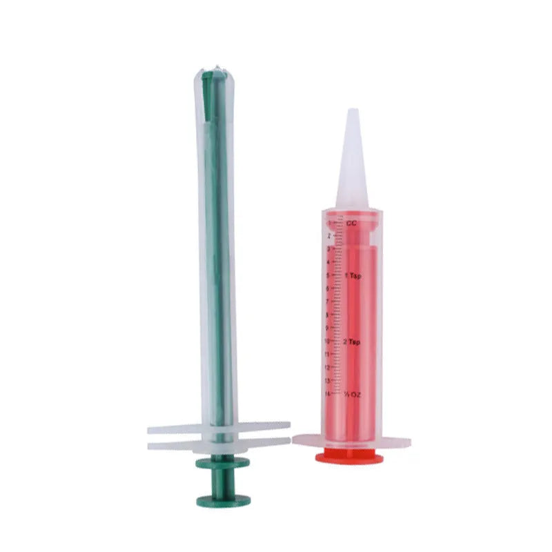 Two pet pill shooters with soft silicone tips for administering medication to cats and dogs
