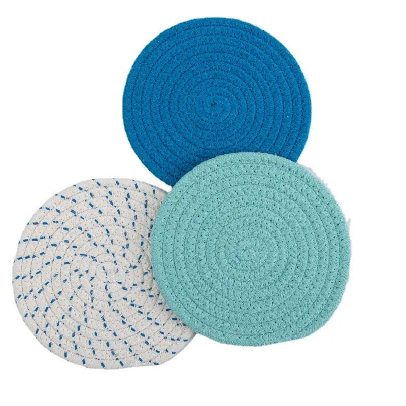 Cotton cord round coaster and placemat three-piece set in modern simple style with 18cm diameter