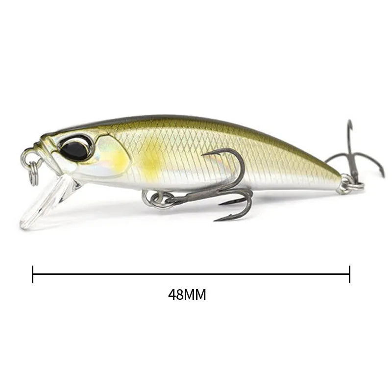 48mm soft plastic Mino fishing lure for snakehead and mandarin fish, showing colour options