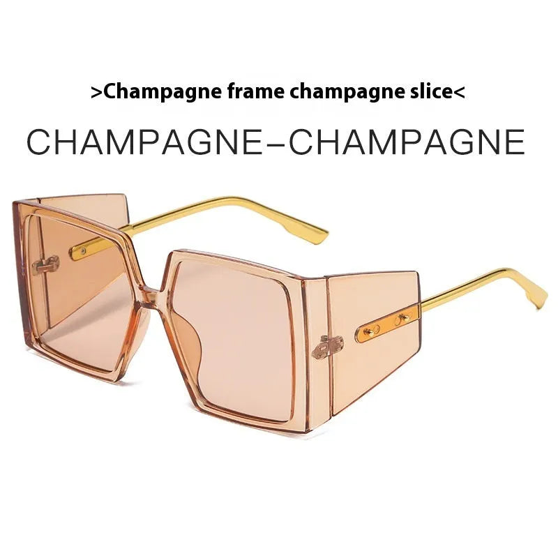 Large square acetate sunglasses available in black, blue, champagne, green, hawksbill, orange, and white frame colours