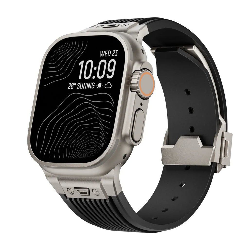 Silicone watch strap for Apple Watch in black with minimalist design for 42/44/45/49mm case