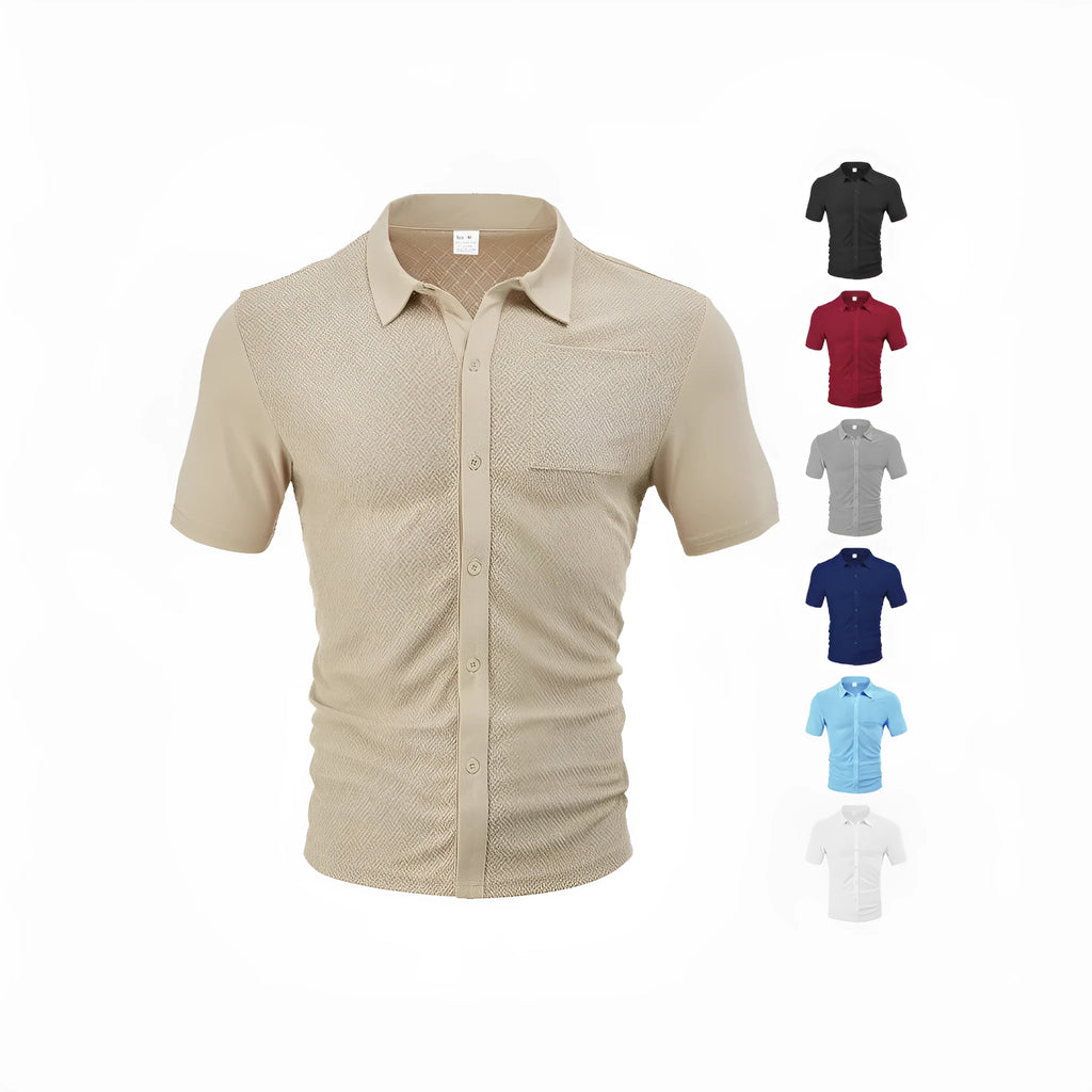 Loose breathable lapel cardigan in white with jacquard pattern and short sleeves