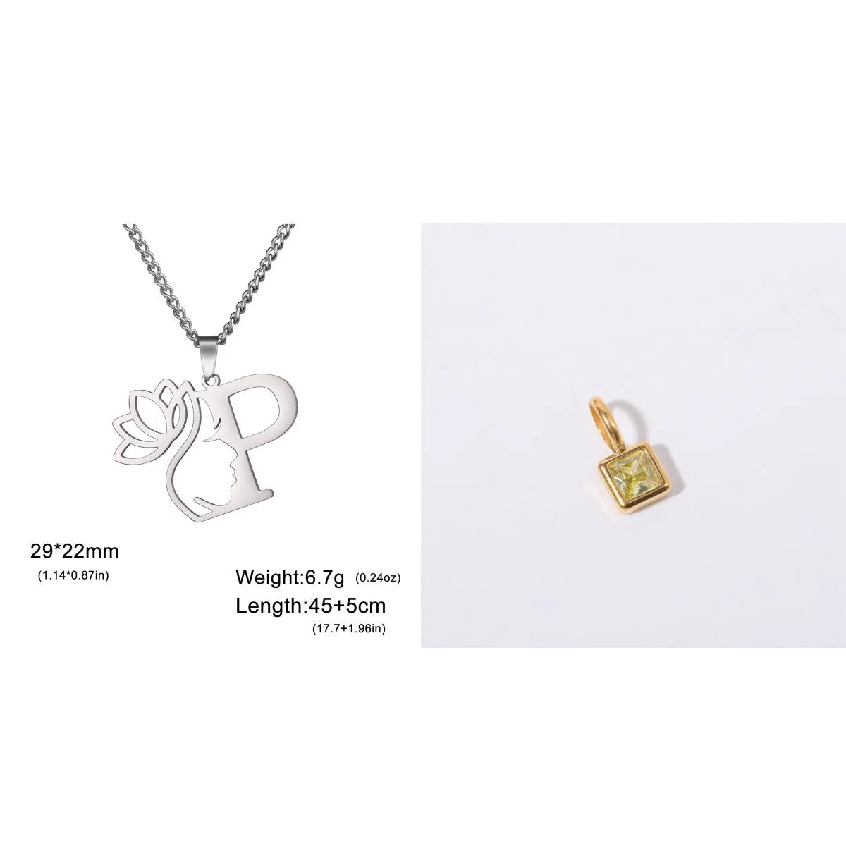 Stainless steel necklace with cross chain design and initial pendant in gold or silver finish