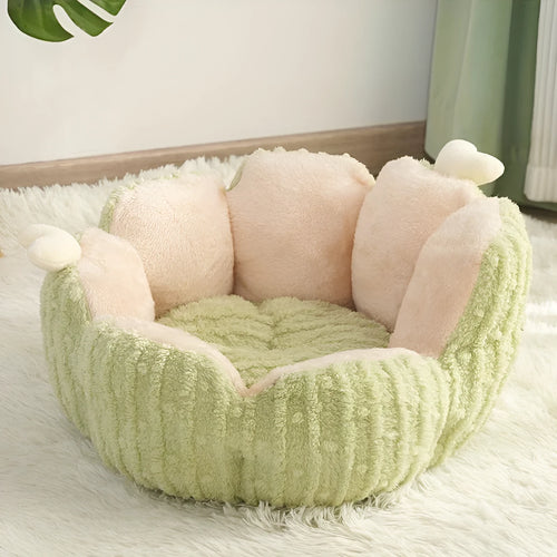 Green and purple cactus cat litter kennel pet bed for dogs and cats showing large and small size options