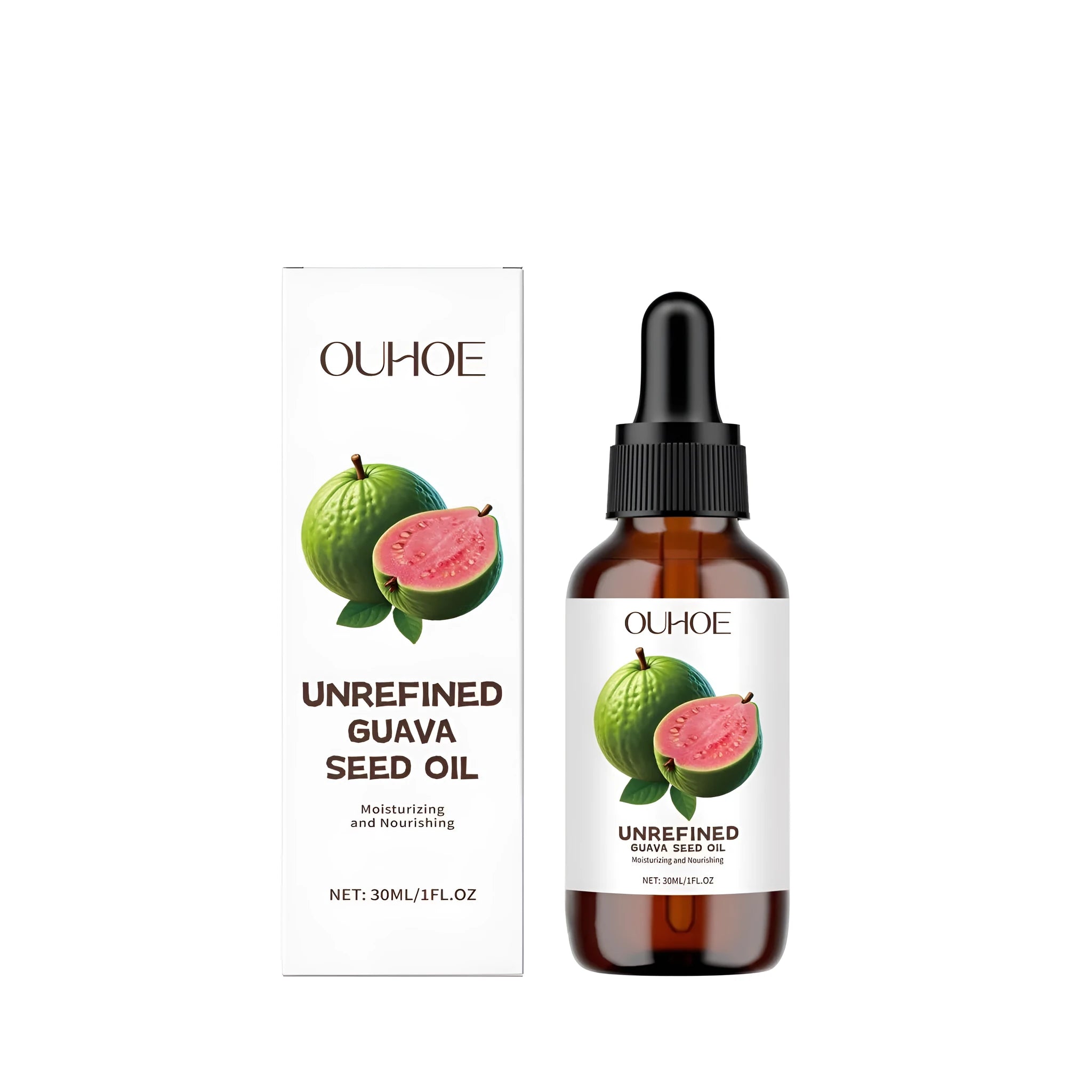 30ml pump bottle of clear guava seed oil facial serum with guava extract and vitamin C