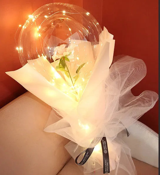 Transparent LED luminous DIY balloon rose bouquet with integrated lights for decoration.