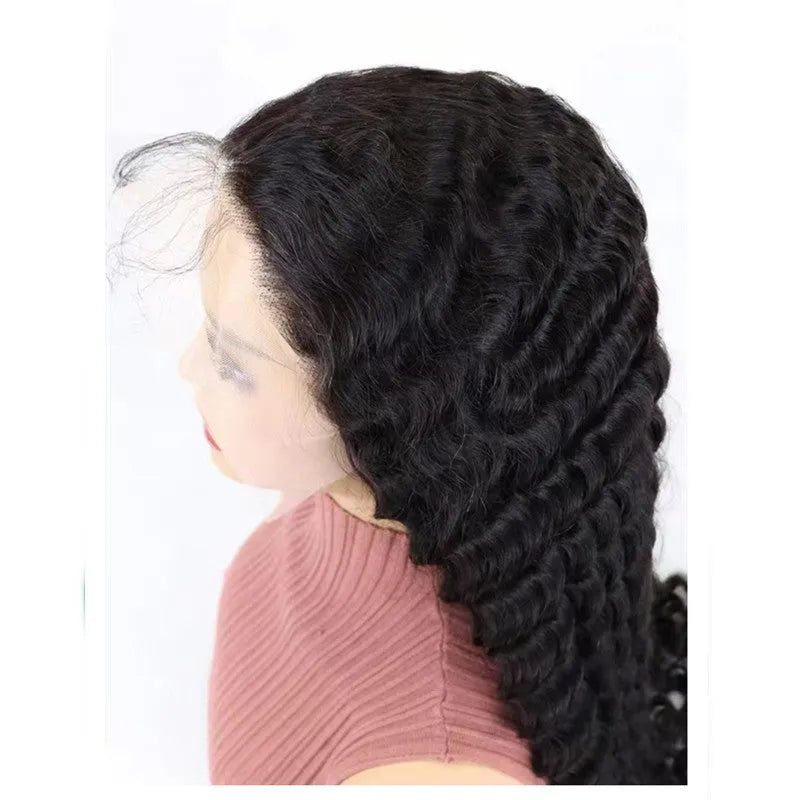 Human hair half lace wig in solid colours showing hand-woven construction and lace front detail