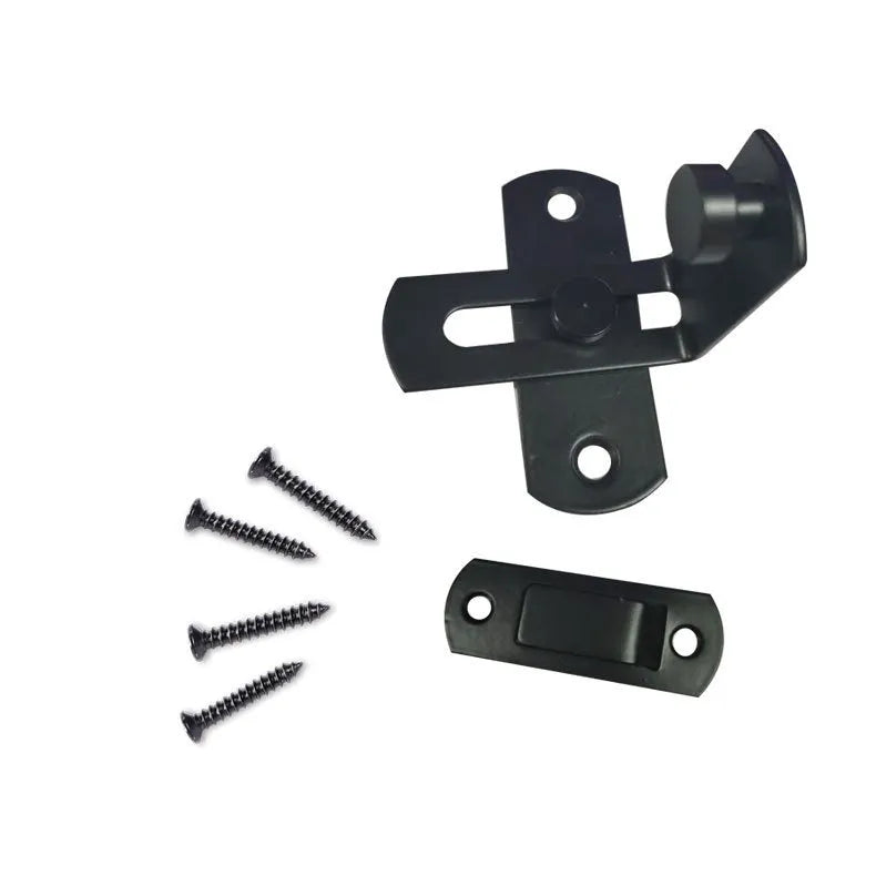 Heavy-duty stainless steel barn door hasp lock with flat shackle, shown at a 90-degree angle.
