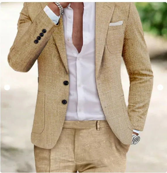 Two-piece men's digital printing suit with two buttons, army green colour, nylon blend fabric