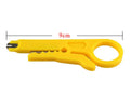 Yellow mini portable wire stripper tool with a metal blade for 0.6 mm cables.