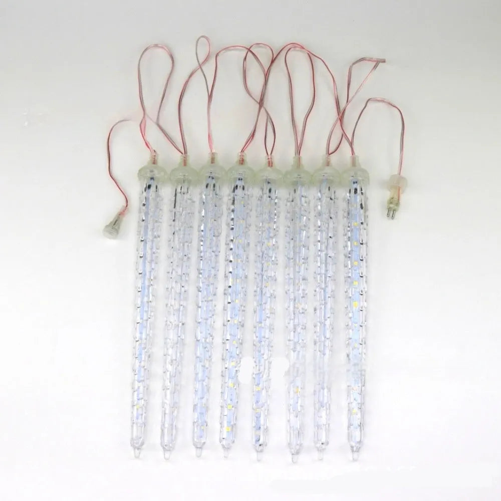 Solar-powered LED ice cone shaped meteor shower garden festoon lamp with remote control.