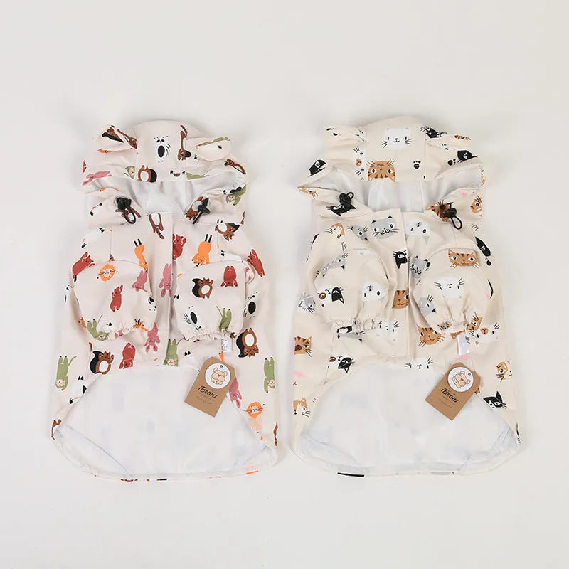 Beige cartoon dog raincoat with waterproof coating on PU material