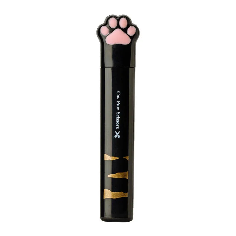 Closed pink cat paw mini folding safety scissors showing the cartoon handle design.