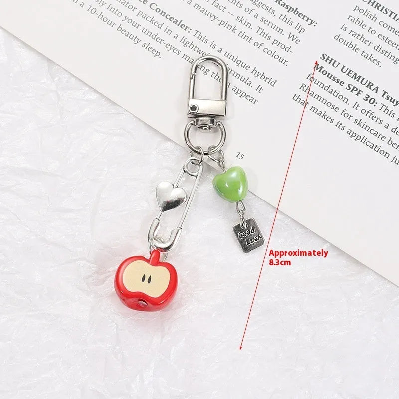 Half-handmade fruit pattern mobile phone earphone bag pendant keychain with apple and strawberry designs