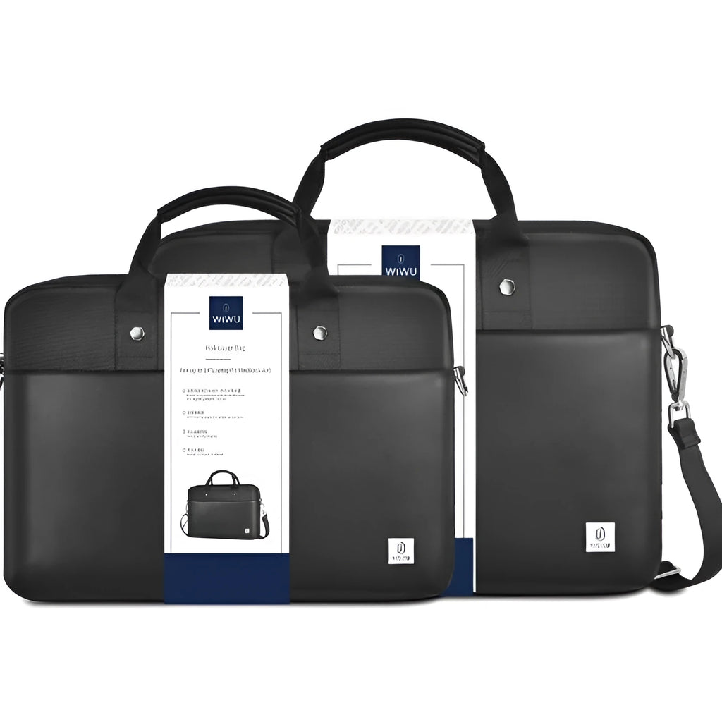 Black Oxford cloth laptop backpack showing multi-pocket organisation and a lock feature.