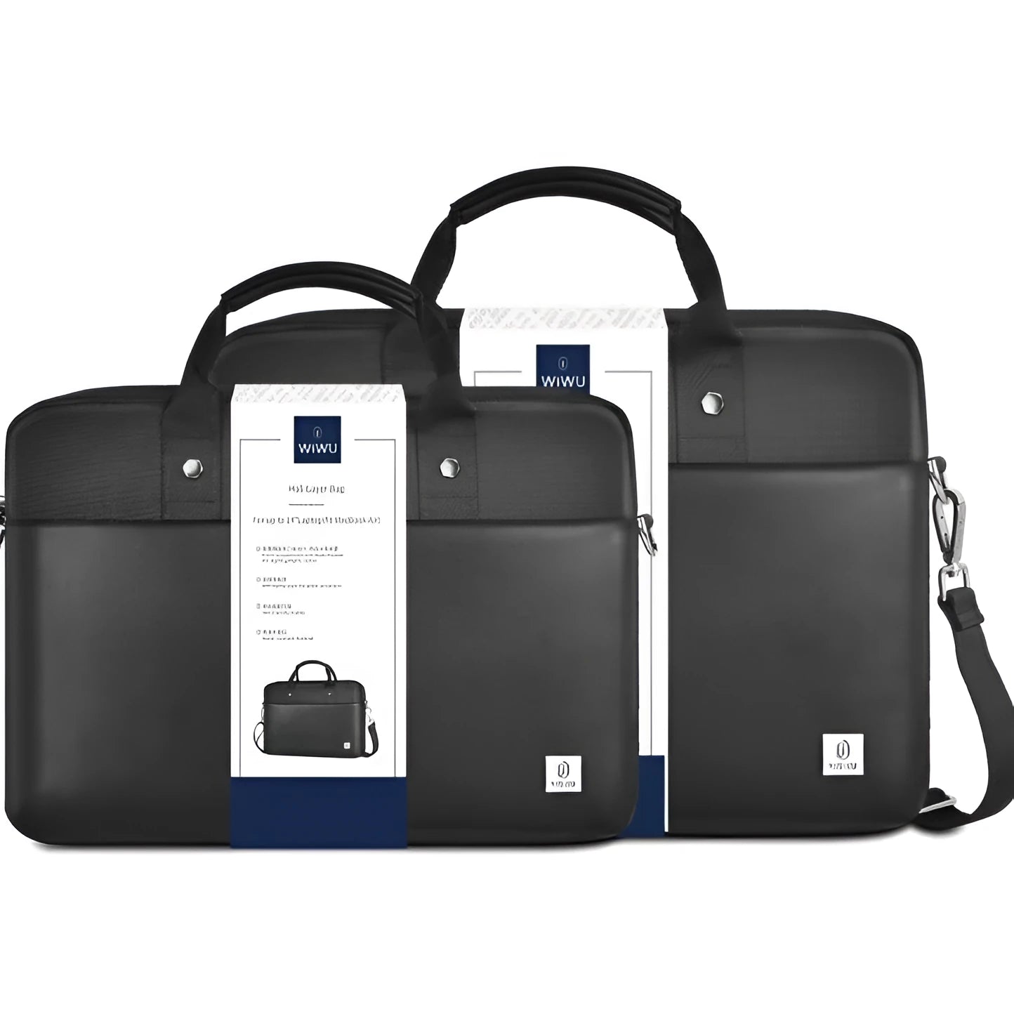 Black Oxford cloth laptop backpack showing multi-pocket organisation and a lock feature.