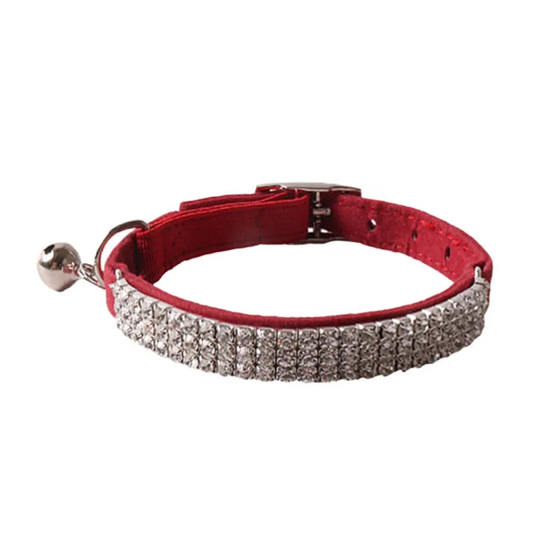 Flocking elastic buckle cat collar with gang drill pattern in multiple colour options