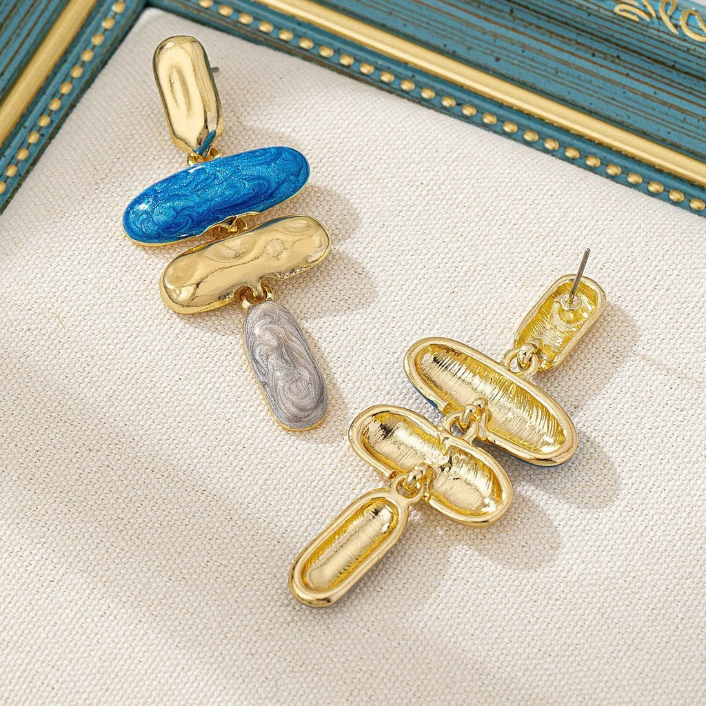 Women's geometric stud earrings in zinc alloy with electroplated multicolour finish