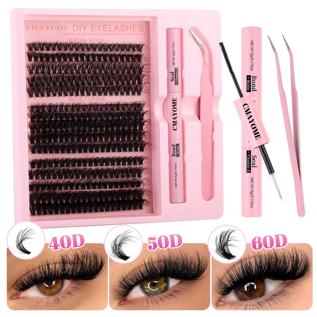 DIY single cluster false eyelash extension kit with tweezers on a clean surface