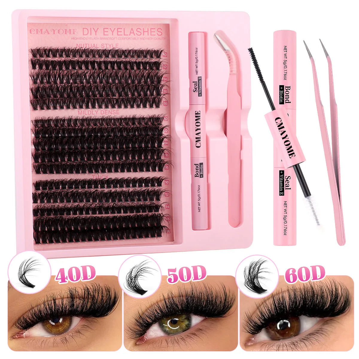 DIY single cluster false eyelash extension kit with tweezers on a clean surface