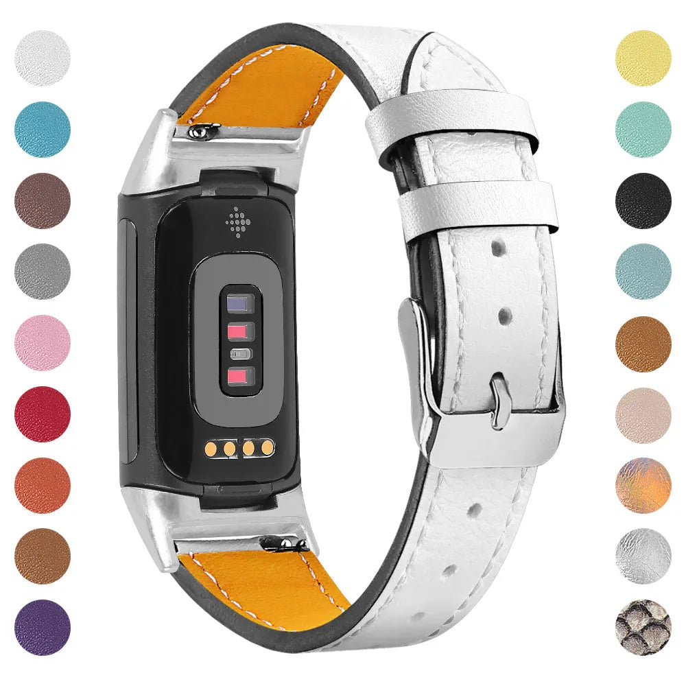 Genuine cowhide leather replacement strap for Fitbit Charge 5 and Charge 6 smart watches