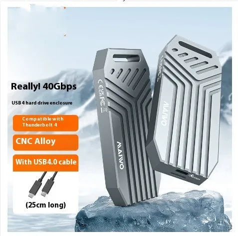 Lightning 4 compatible aluminium external SSD case for M.2 drives in grey and silver.