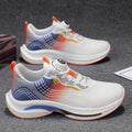 Men's white and blue low-top mesh sneakers with a rotating buckle closure and rubber sole.