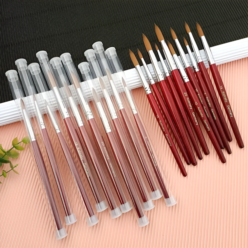 Rosewood nail art crystal pen with round tip on white background showing portable wooden handle