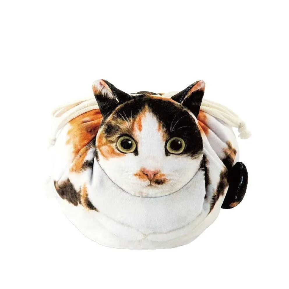 Creative Japanese cat printing drawstring storage bag with plush material and polyester lining in fresh sweet style