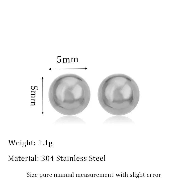Stainless steel ball stud earrings in gold and silver colours showing 3mm to 6mm size range