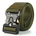 Men's thick canvas tactical belt with an alloy release buckle shown in Army Green colour.