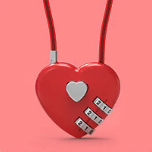 Peach heart shaped ABS plastic padlock with a long steel wire rope in one of six colour options.