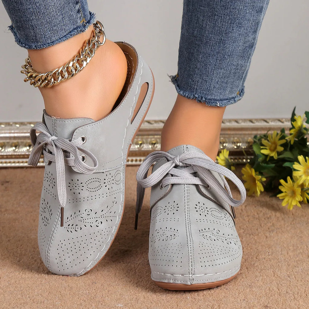 Women's summer baotou lace-up slippers with hollow out wedge design in various colours
