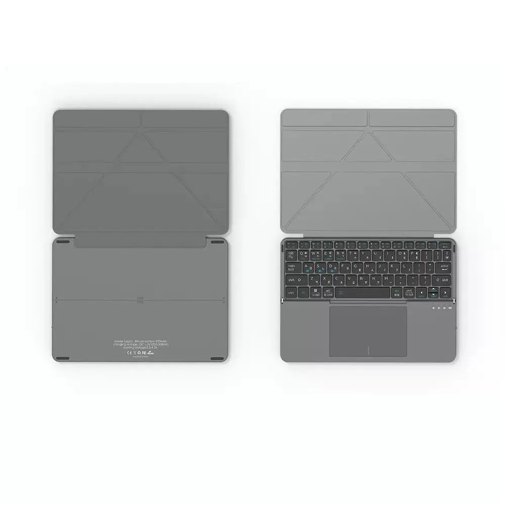 Grey wireless Bluetooth folding keyboard for mobile phones and tablets with colour box packaging