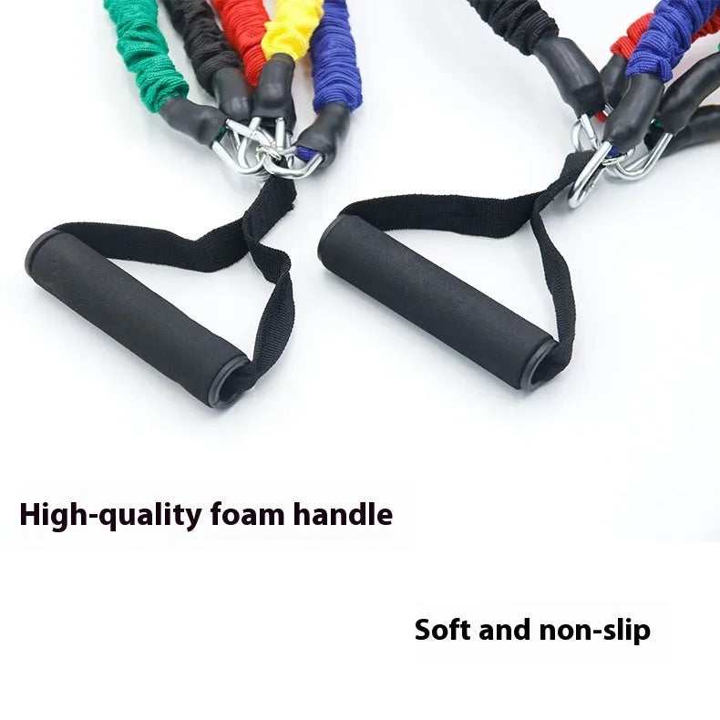 Multi-functional TPE resistance tube 11-piece set with 1.2m length and climbing hooks for home fitness