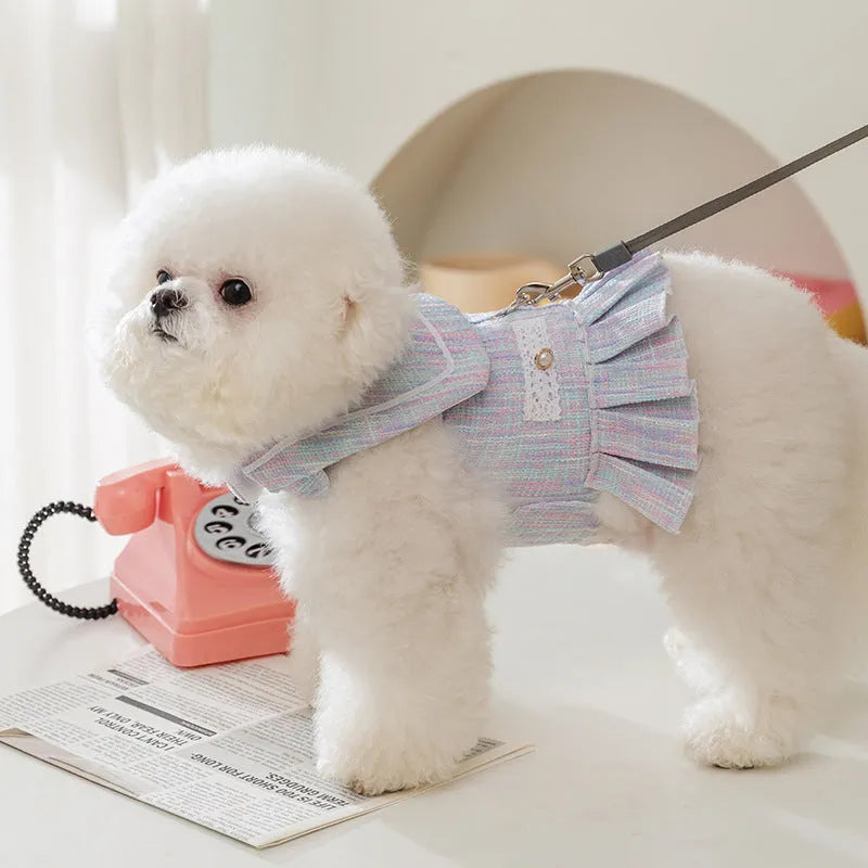 Polyester pet clothes for small dogs and cats in purple and pink colours with four size options