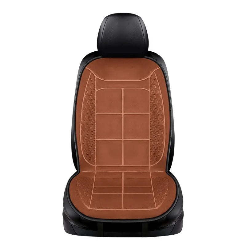 Car seat heating cushion with auto warming function in beige colour on vehicle seat