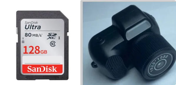 Black Y3000 HD outdoor sports camera with display screen shown next to memory card options